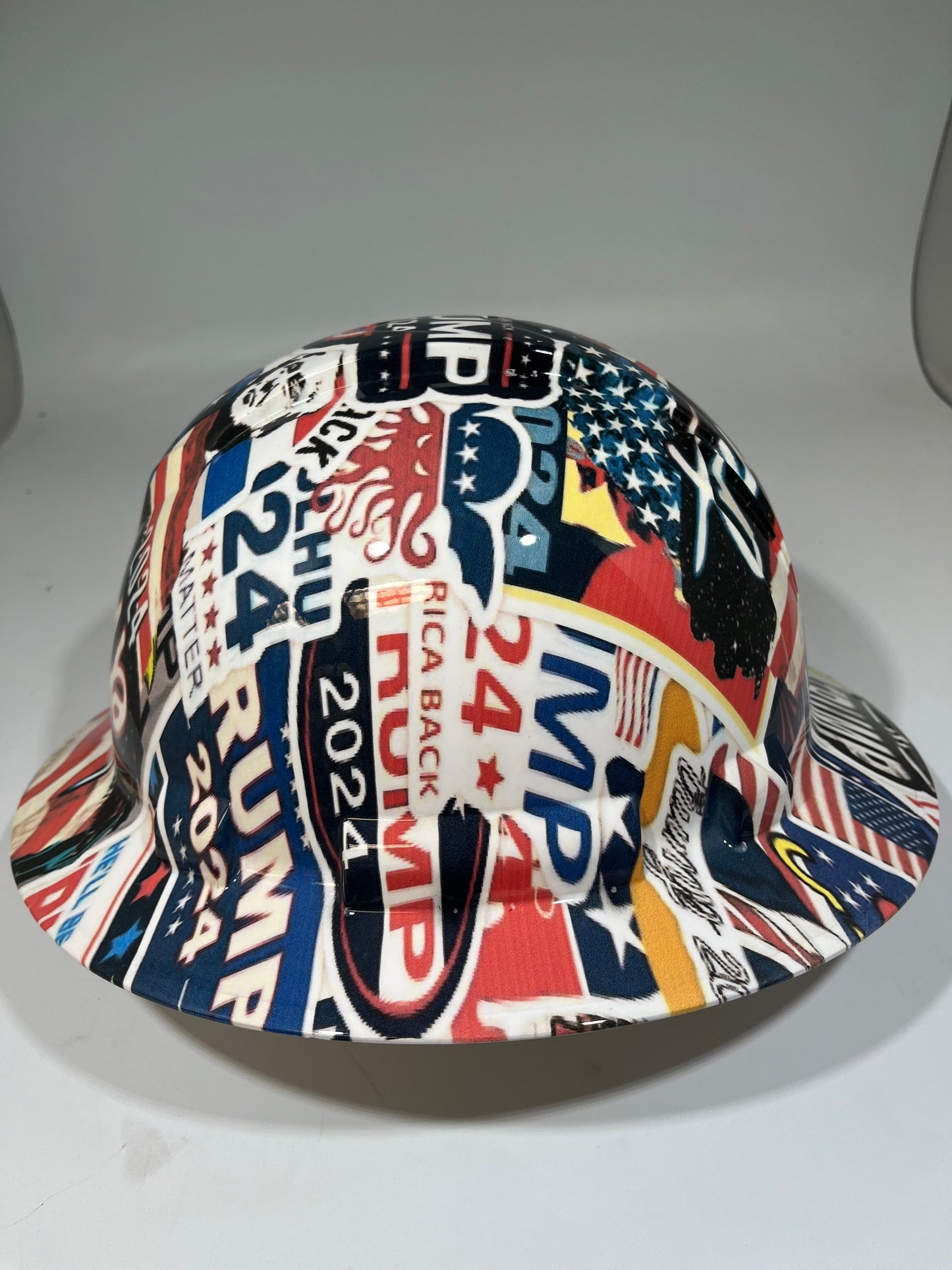 Full Brim Hard Hat Hydro Dipped TRUMP STICKER BOMB