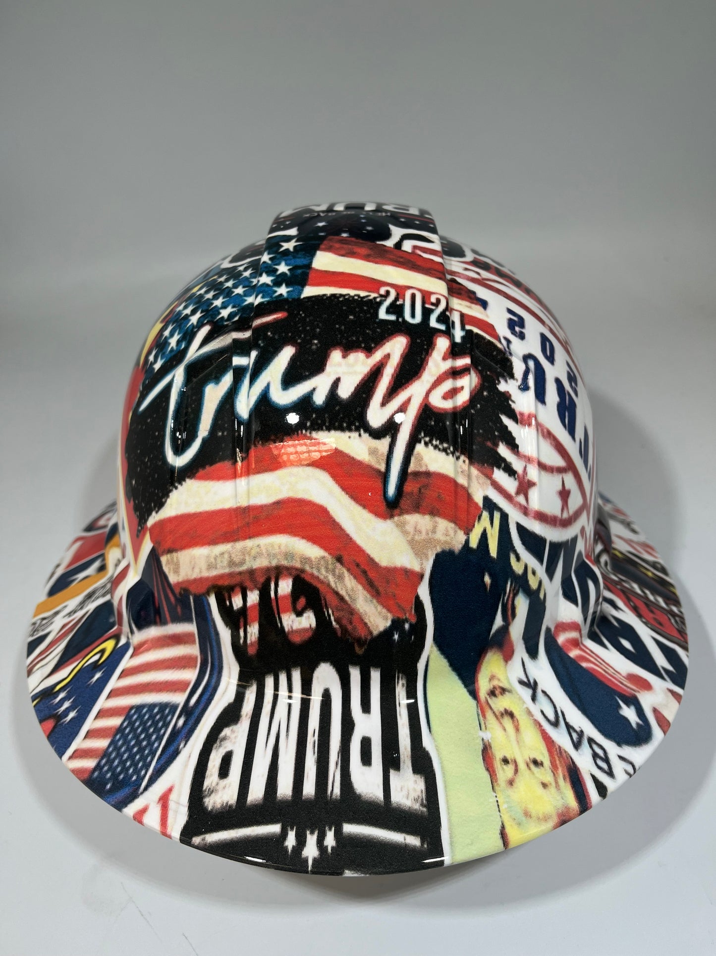 Full Brim Hard Hat Hydro Dipped TRUMP STICKER BOMB