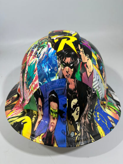Full Brim Hard Hat Hydro Dipped DC ROBIN COMICS