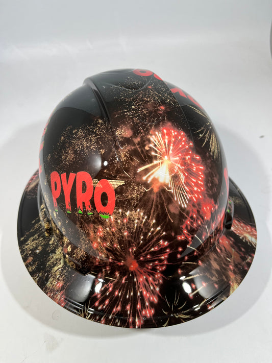 Full Brim Hard Hat Hydro Dipped PYRO / FIREWORKS