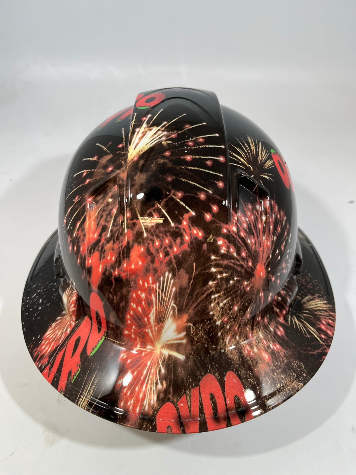 Full Brim Hard Hat Hydro Dipped PYRO / FIREWORKS