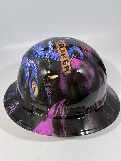 Full Brim Hard Hat Hydro Dipped KRAKEN One Off Custom