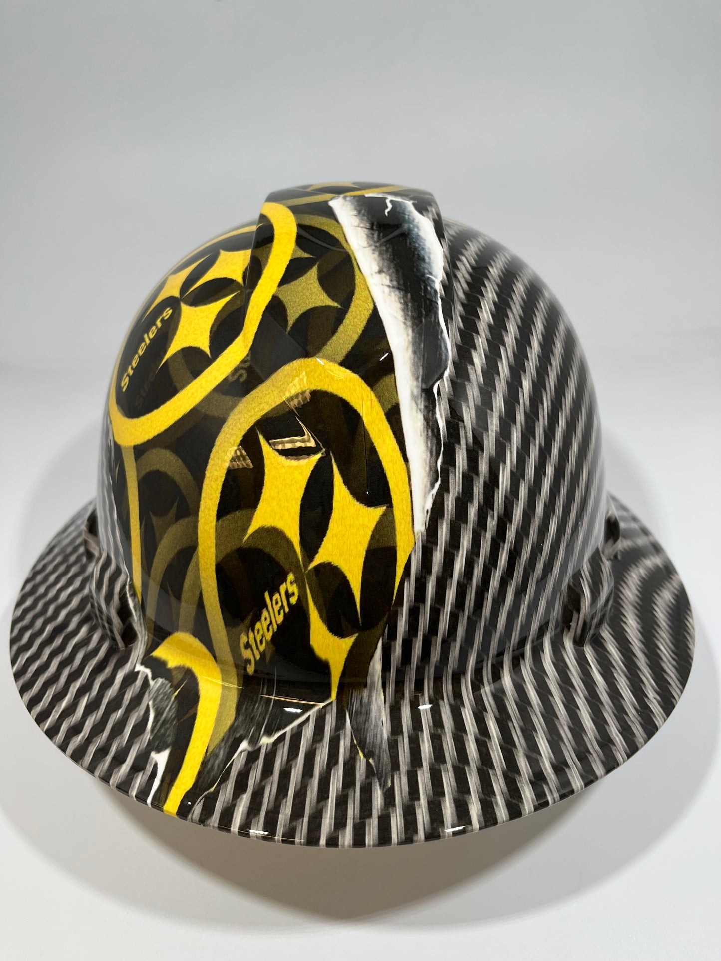 Full Brim Hard Hat Hydro Dipped PITTSBURG STEELERS RIP TEAR CARBON FIBER