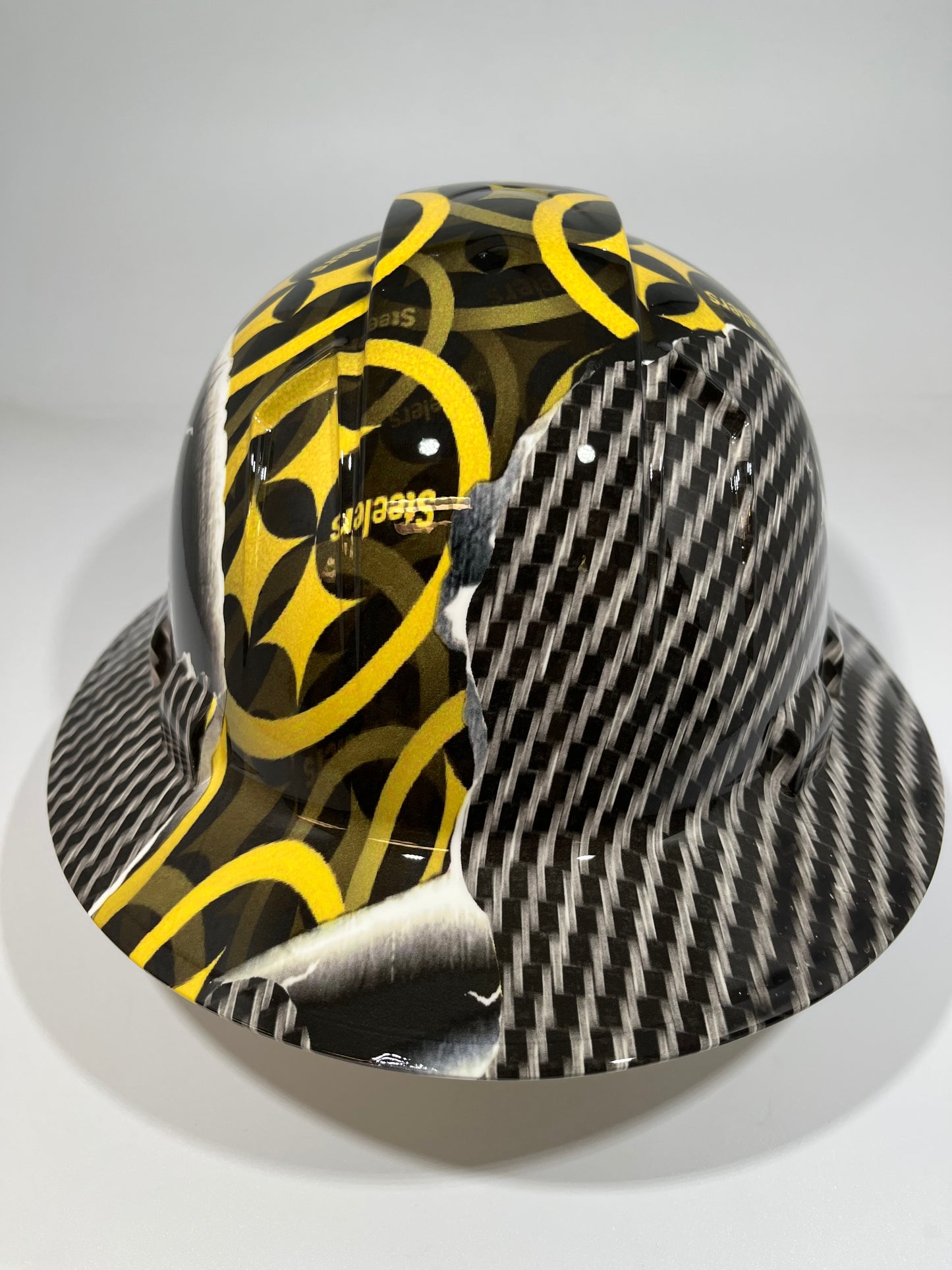 Full Brim Hard Hat Hydro Dipped PITTSBURG STEELERS RIP TEAR CARBON FIBER