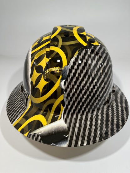 Full Brim Hard Hat Hydro Dipped PITTSBURG STEELERS RIP TEAR CARBON FIBER
