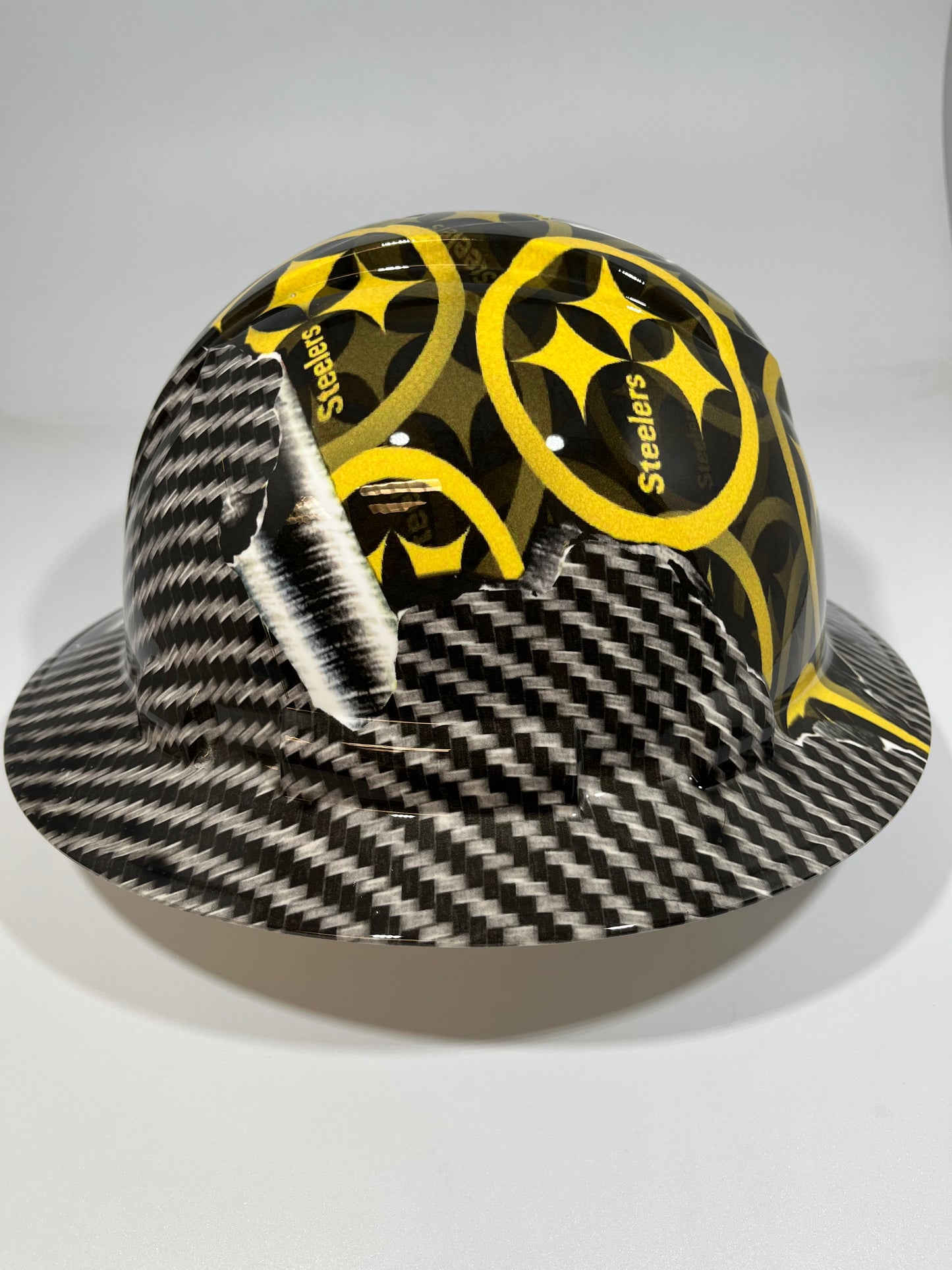 Full Brim Hard Hat Hydro Dipped PITTSBURG STEELERS RIP TEAR CARBON FIBER