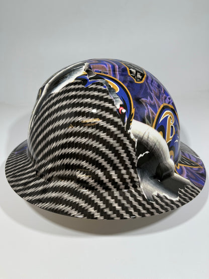 Full Brim Hard Hat Hydro Dipped BALTIMORE RAVENS RIP TEAR CARBON FIBER
