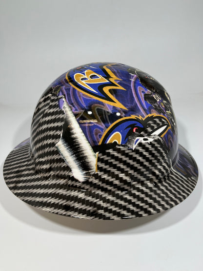 Full Brim Hard Hat Hydro Dipped BALTIMORE RAVENS RIP TEAR CARBON FIBER