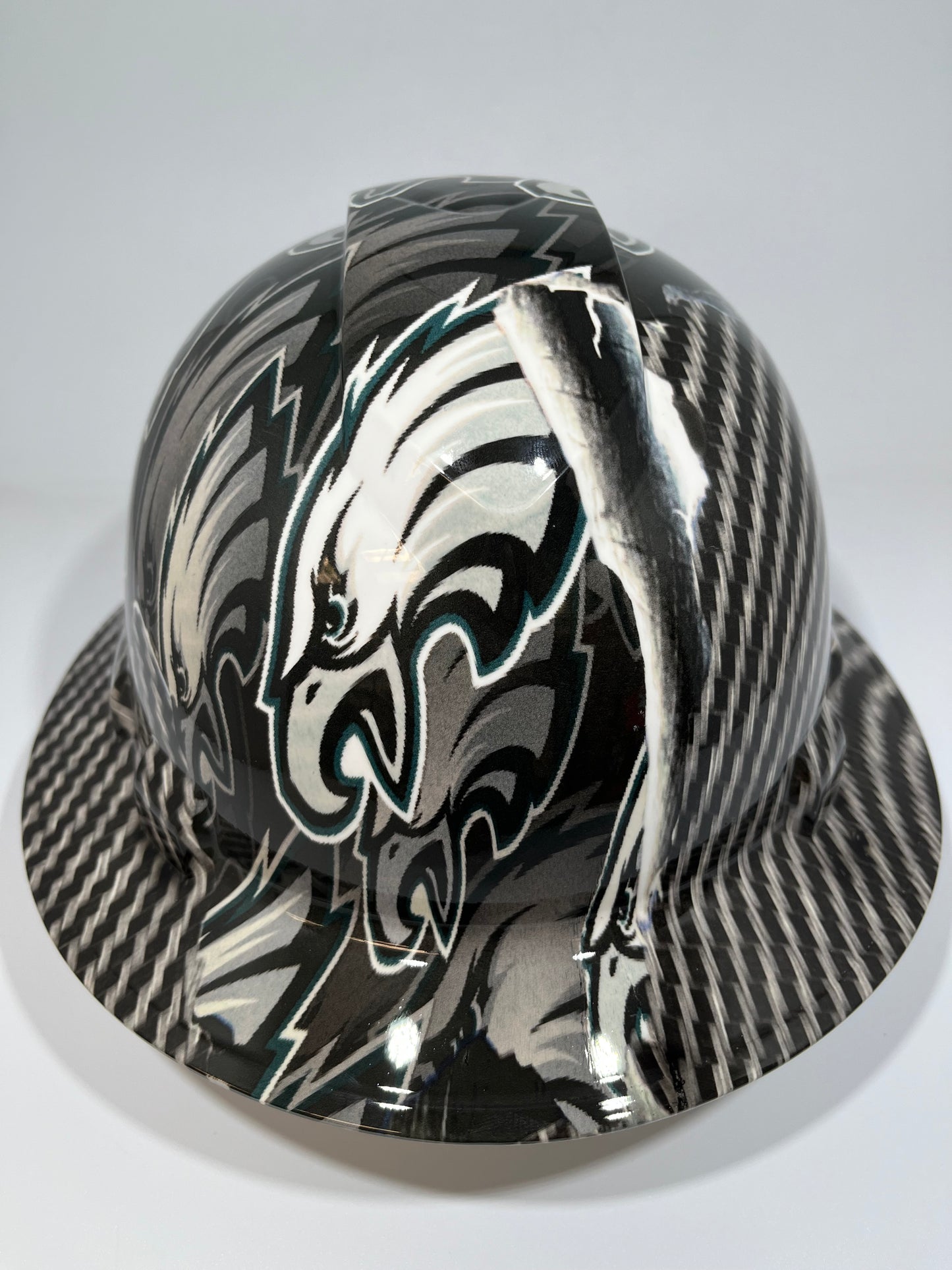 Full Brim Hard Hat Hydro Dipped PHILADELPHIA EAGLES RIP TEAR CARBON FIBER