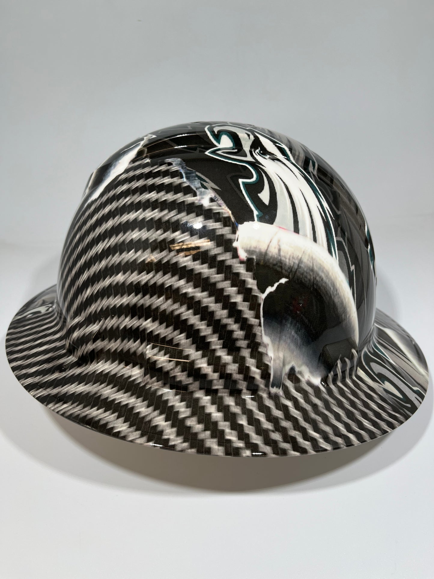 Full Brim Hard Hat Hydro Dipped PHILADELPHIA EAGLES RIP TEAR CARBON FIBER