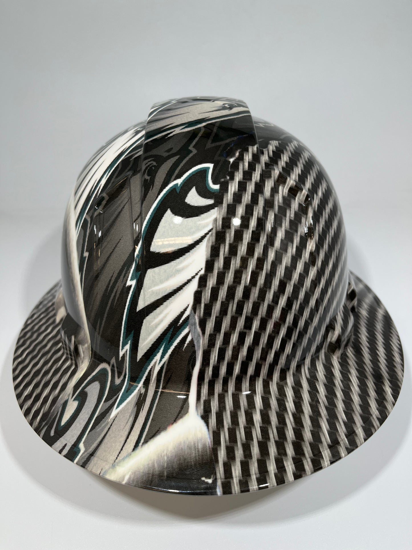 Full Brim Hard Hat Hydro Dipped PHILADELPHIA EAGLES RIP TEAR CARBON FIBER