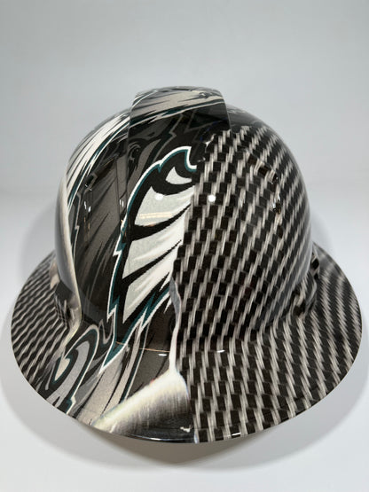 Full Brim Hard Hat Hydro Dipped PHILADELPHIA EAGLES RIP TEAR CARBON FIBER