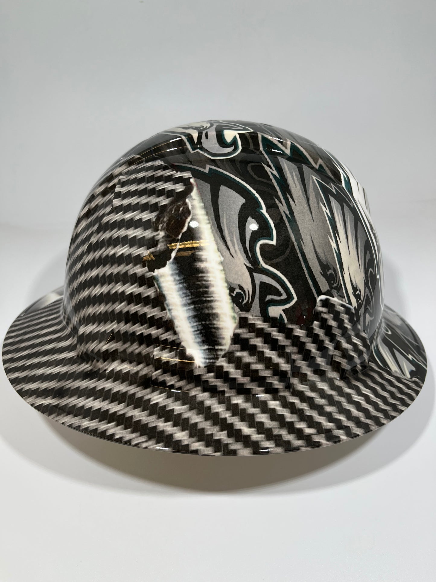 Full Brim Hard Hat Hydro Dipped PHILADELPHIA EAGLES RIP TEAR CARBON FIBER