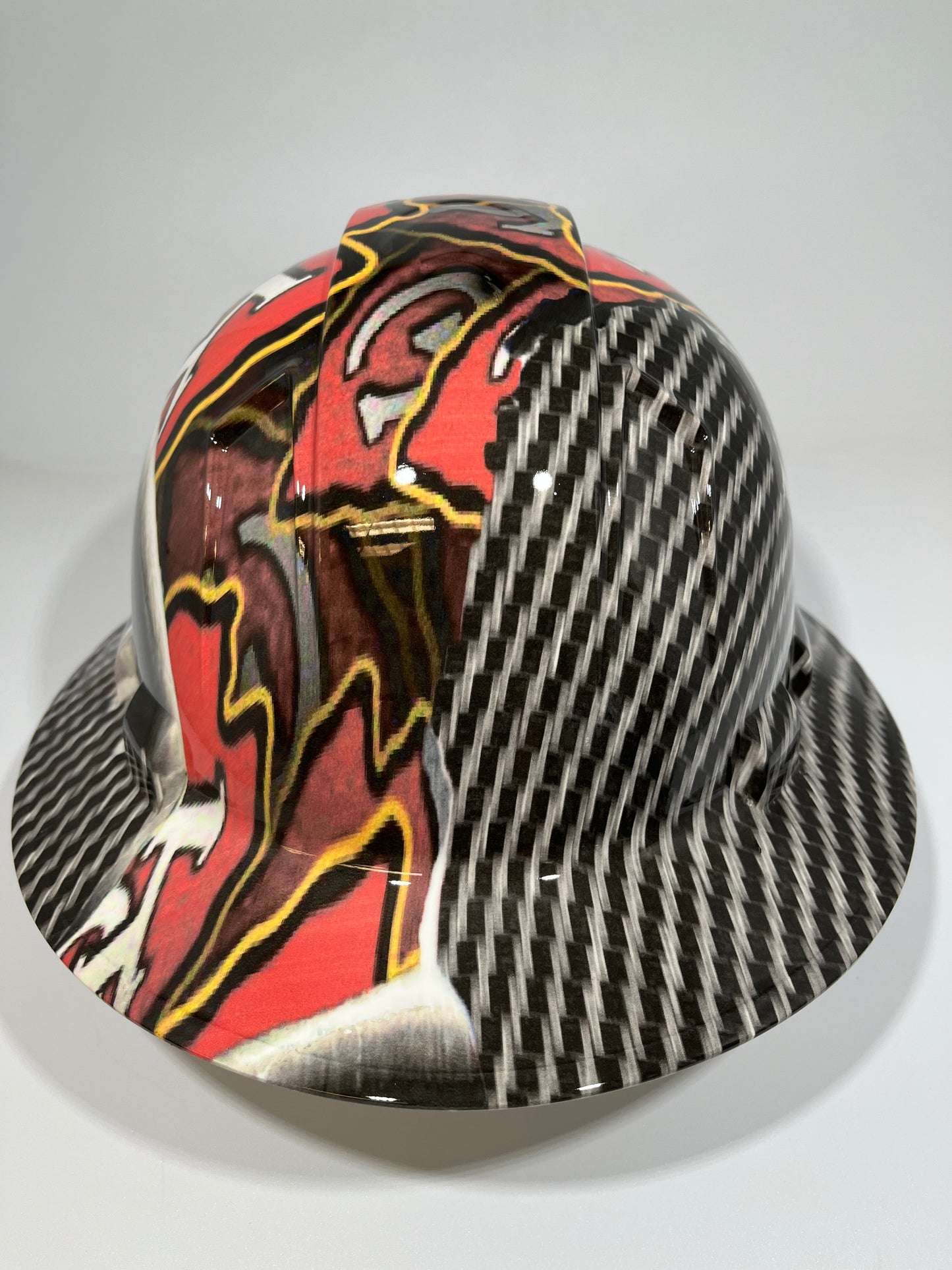 Full Brim Hard Hat Hydro Dipped KANSAS CITY CHIEFS RIP TEAR CARBON FIBER