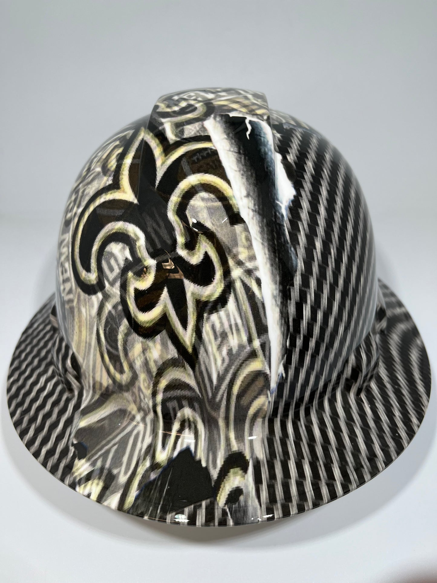 Full Brim Hard Hat Hydro Dipped NEW ORLEANS SAINTS RIP TEAR CARBON FIBER