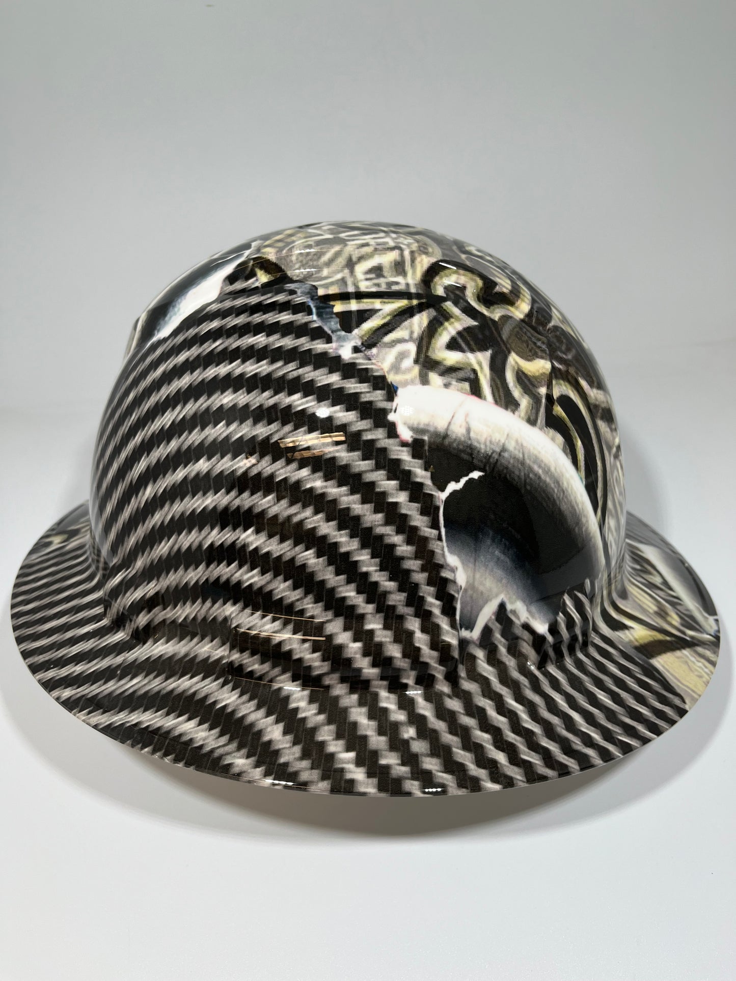 Full Brim Hard Hat Hydro Dipped NEW ORLEANS SAINTS RIP TEAR CARBON FIBER