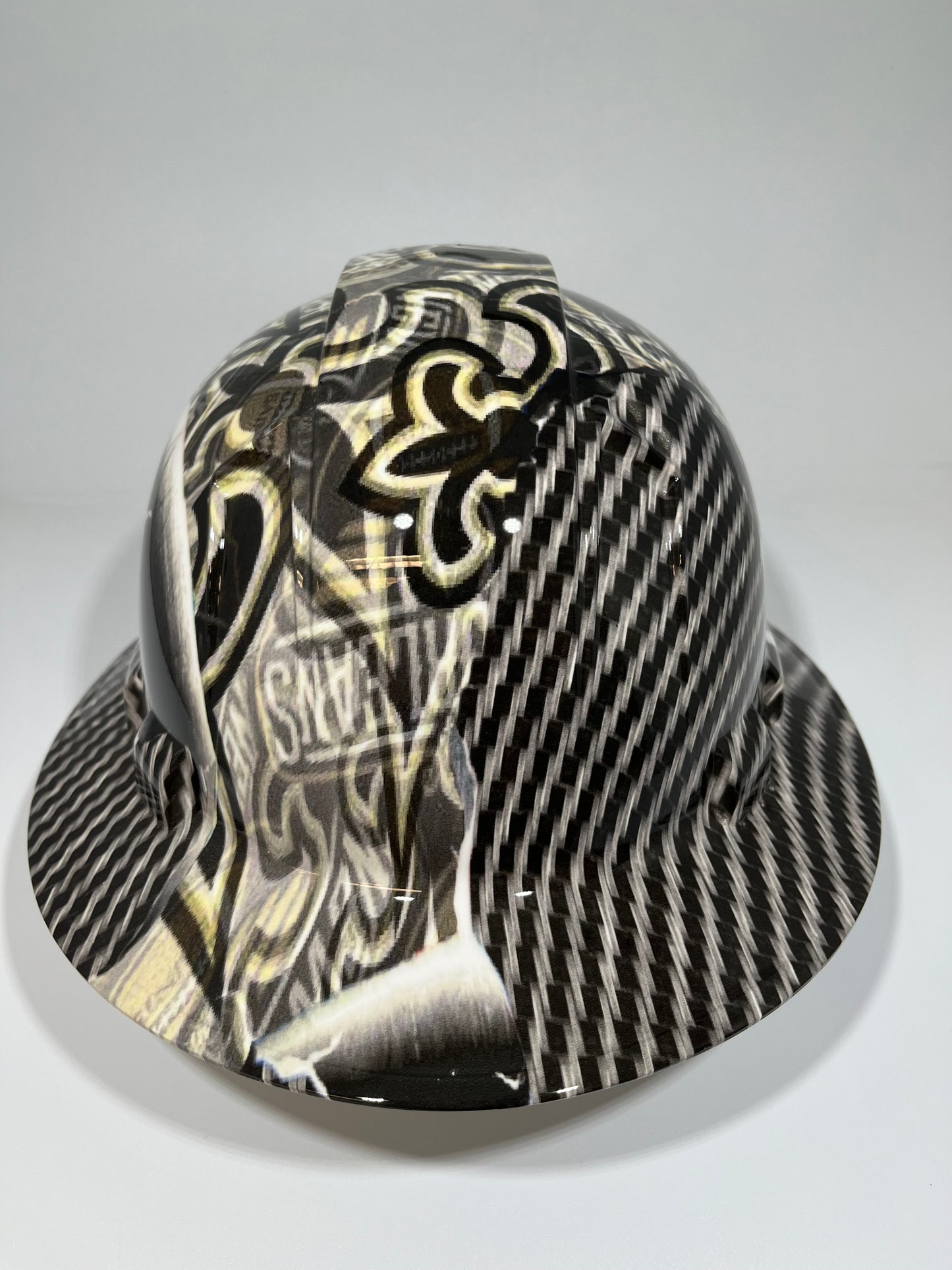 Full Brim Hard Hat Hydro Dipped NEW ORLEANS SAINTS RIP TEAR CARBON FIBER