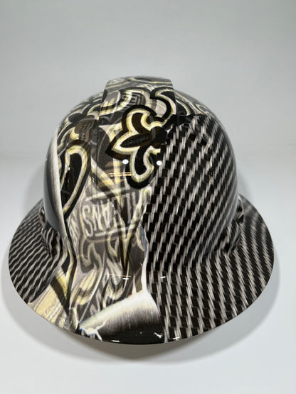 Full Brim Hard Hat Hydro Dipped NEW ORLEANS SAINTS RIP TEAR CARBON FIBER