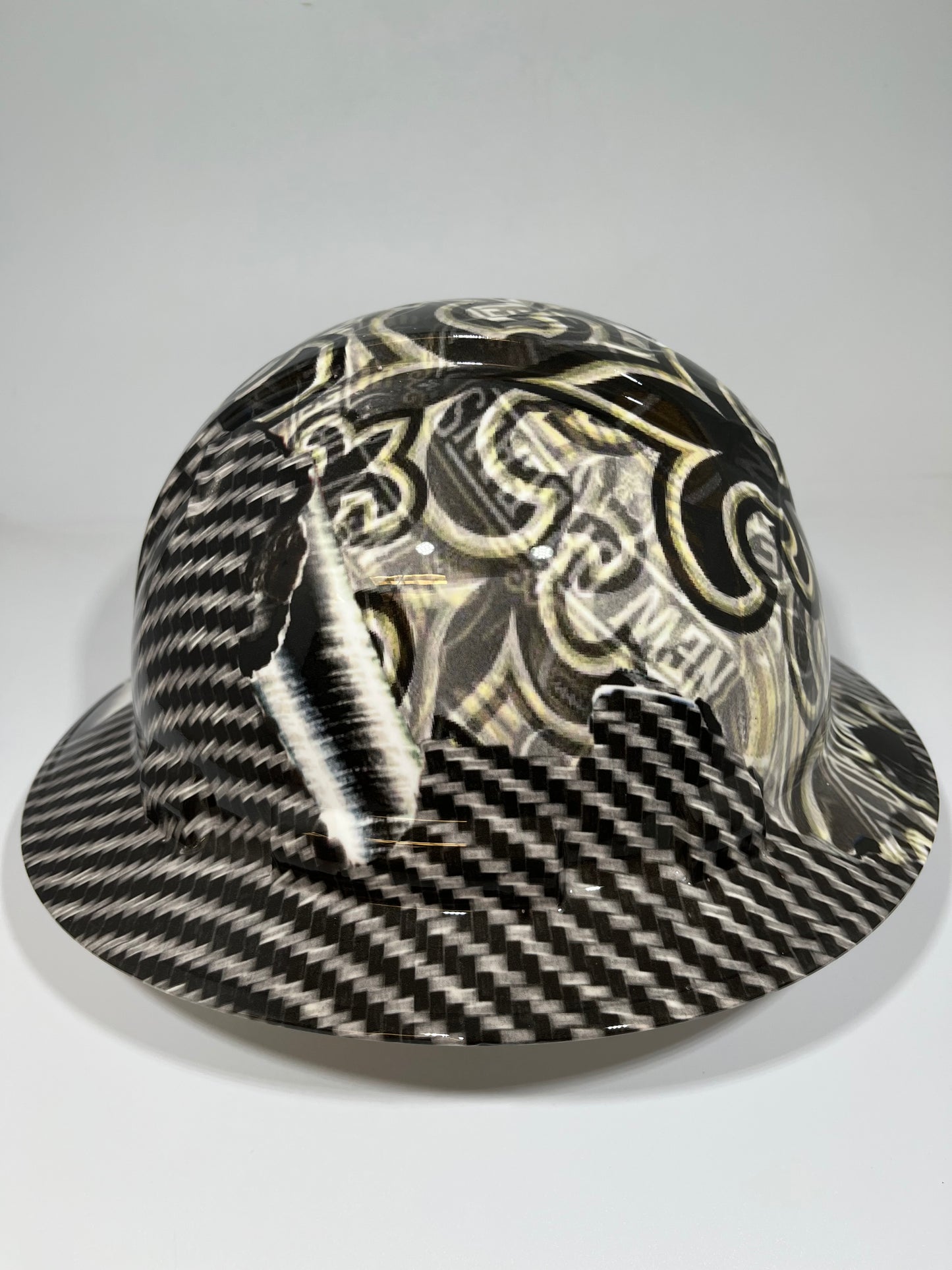 Full Brim Hard Hat Hydro Dipped NEW ORLEANS SAINTS RIP TEAR CARBON FIBER