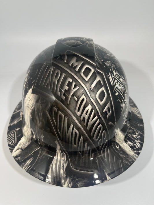 Full Brim Hard Hat Hydro Dipped SICK NEW BLACK & WHITE HARLEY DAVIDSON