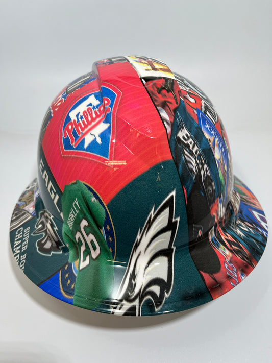 Full Brim Hard Hat Hydro Dipped PHILLY TEAMS EAGLES SUPERBOWL