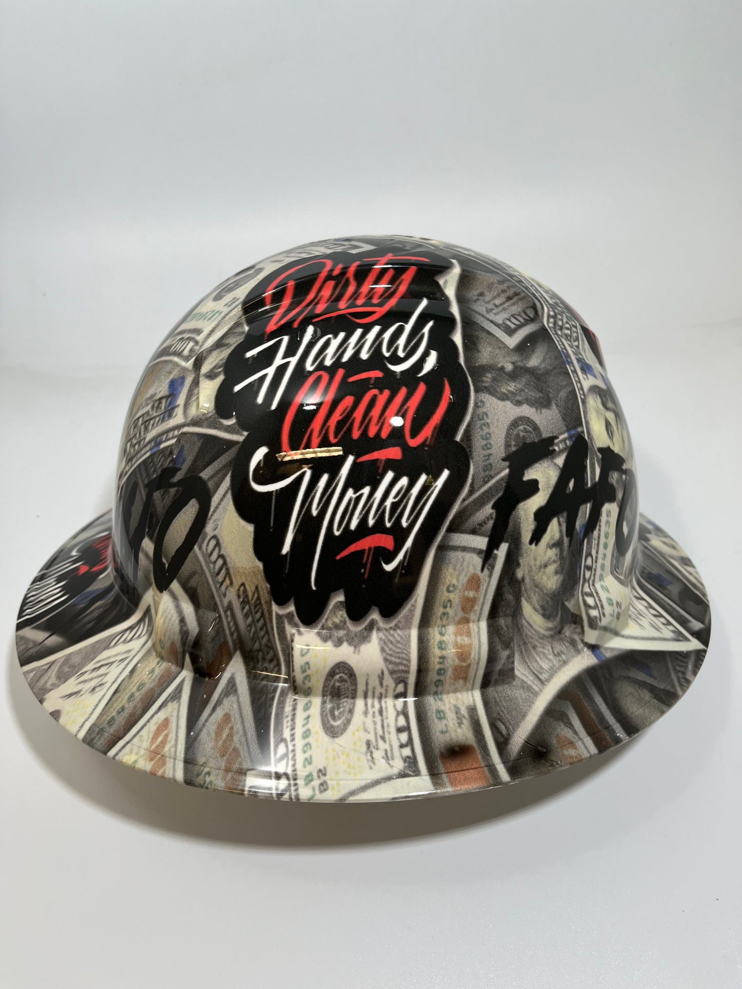Full Brim Hard Hat Hydro Dipped FAFO DIRTY HANDS CLEAN MONEY