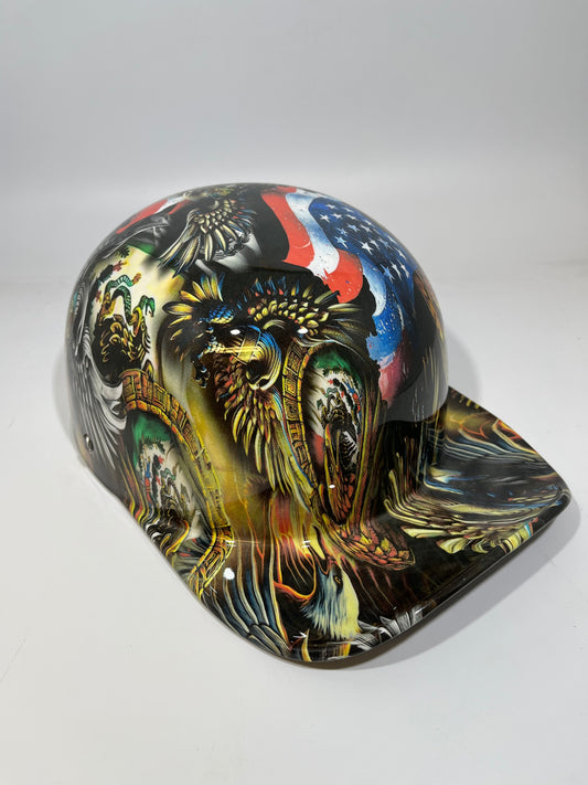 Baseball Cap Style Motorcycle Helmet MEXICAN ROOTS AMERICAN PRIDE