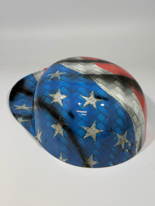 Baseball Cap Style Motorcycle Helmet CARBON FIBER RED WHITE & BLUE