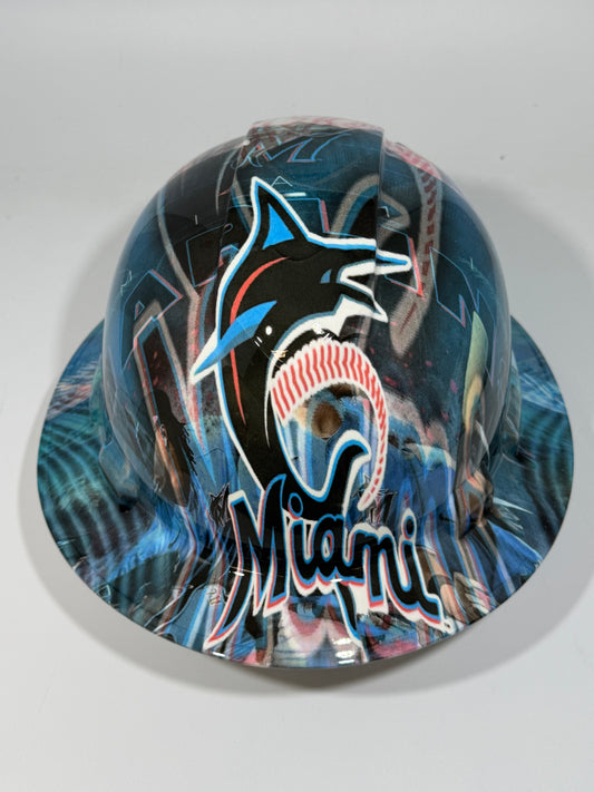 Full Brim Hard Hat Hydro Dipped MIAMI MARLINS