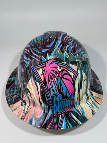 Full Brim Hard Hat Hydro Dipped MIAMI HEAT "VICE"