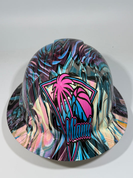 Full Brim Hard Hat Hydro Dipped MIAMI HEAT "VICE"