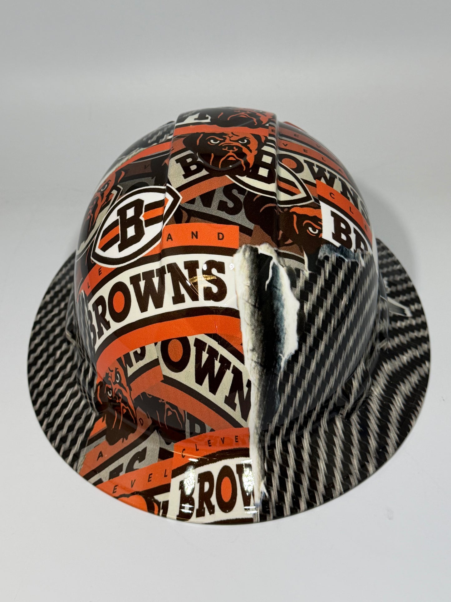 Full Brim Hard Hat Hydro Dipped BROWNS RIP TEAR CARBON FIBER