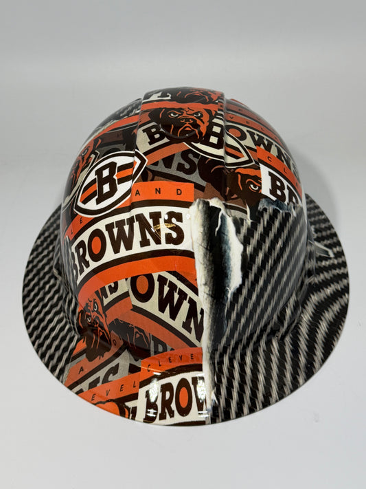 Full Brim Hard Hat Hydro Dipped BROWNS RIP TEAR CARBON FIBER