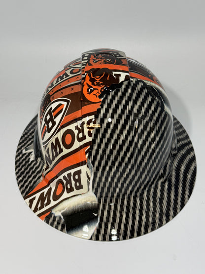 Full Brim Hard Hat Hydro Dipped BROWNS RIP TEAR CARBON FIBER