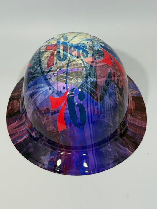 Full Brim Hard Hat Hydro Dipped 76ERS