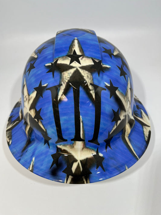 Full Brim Hard Hat Hydro Dipped IN 3 PERCENTEER LOGO PATRIOTIC STARS