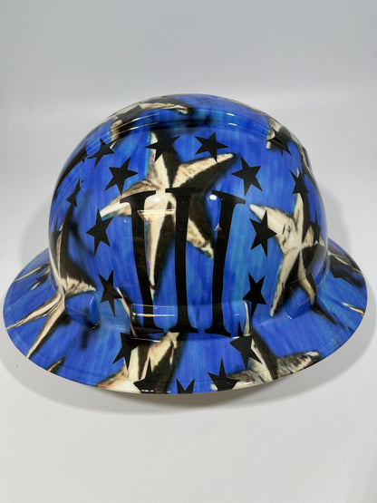 Full Brim Hard Hat Hydro Dipped IN 3 PERCENTEER LOGO PATRIOTIC STARS