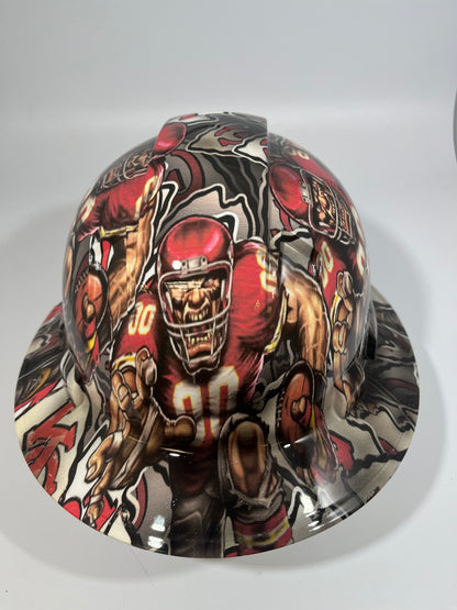 Full Brim Hard Hat Custom Hydro Dipped KANSAS CITY CHIEFS Fat Head