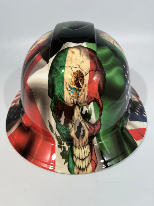 Full Brim Hard Hat Custom Hydro Dipped MEXICAN PUNISHER AMERICAN PRIDE
