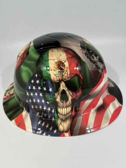 Full Brim Hard Hat Custom Hydro Dipped MEXICAN PUNISHER AMERICAN PRIDE