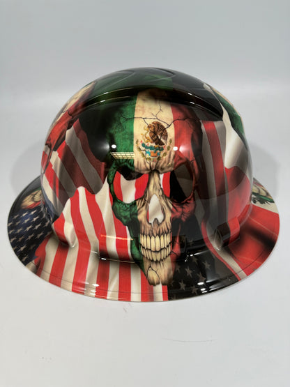 Full Brim Hard Hat Custom Hydro Dipped MEXICAN PUNISHER AMERICAN PRIDE