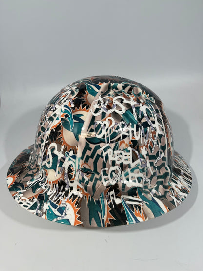 Full Brim Hard Hat Custom Hydro Dipped MIAMI DOLPHINS INSPIRE CHANGE
