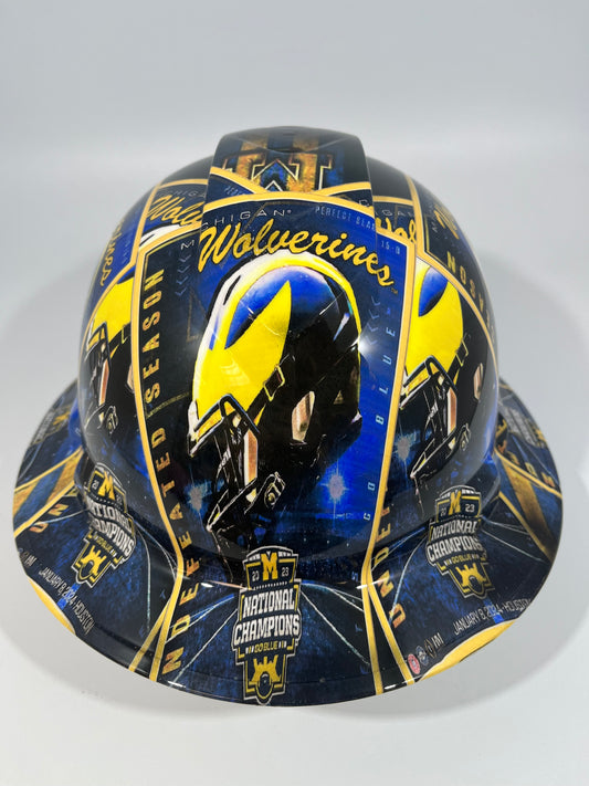 Full Brim Hard Hat Custom Hydro Dipped MICHIGAN WOLVERINES