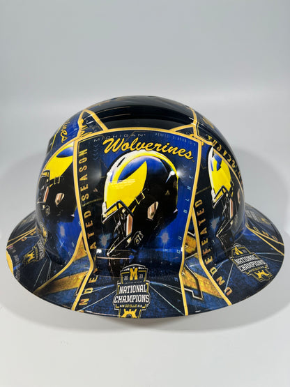 Full Brim Hard Hat Custom Hydro Dipped MICHIGAN WOLVERINES