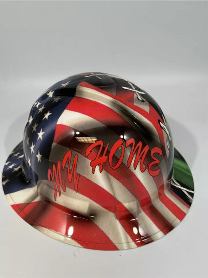 Full Brim Hard Hat Custom Hydro Dipped MY HOME / MY BLOOD MEXICAN AMERICAN