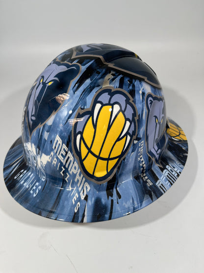 Full Brim Hard Hat Custom Hydro Dipped Memphis Grizzlies