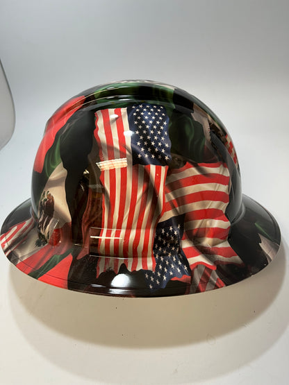 Full Brim Hard Hat Hydro Dipped MEXICO AMERICAN FLAG