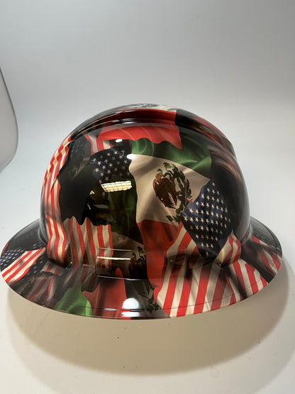 Full Brim Hard Hat Hydro Dipped MEXICO AMERICAN FLAG