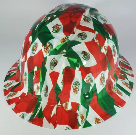 Full Brim Hard Hat Hydro Dipped MEXICO FLAGS