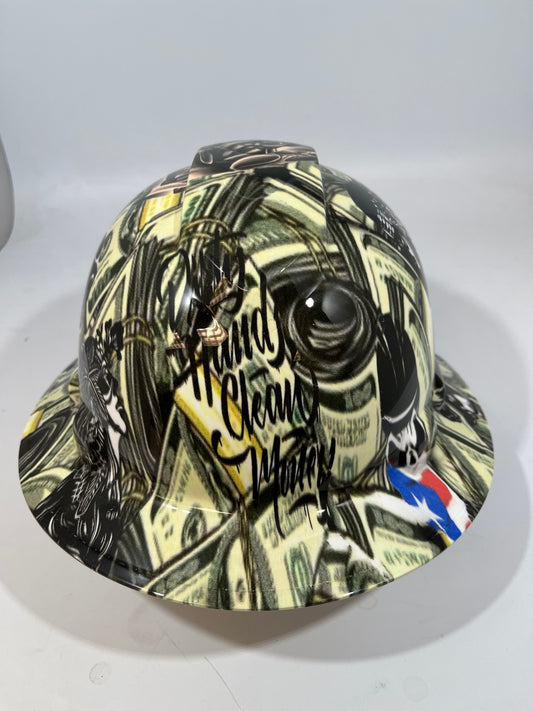 Full Brim Hard Hat Custom Hydro Dipped Money Roll Clean Money